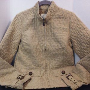 Y2K Merona Diamond Quilted Moto Jacket Women's -M Pockets Full Zip Buckles Tan